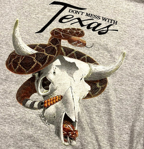 1990s Don't Mess With Texas Rattlesnake Skull Tee (Grey)