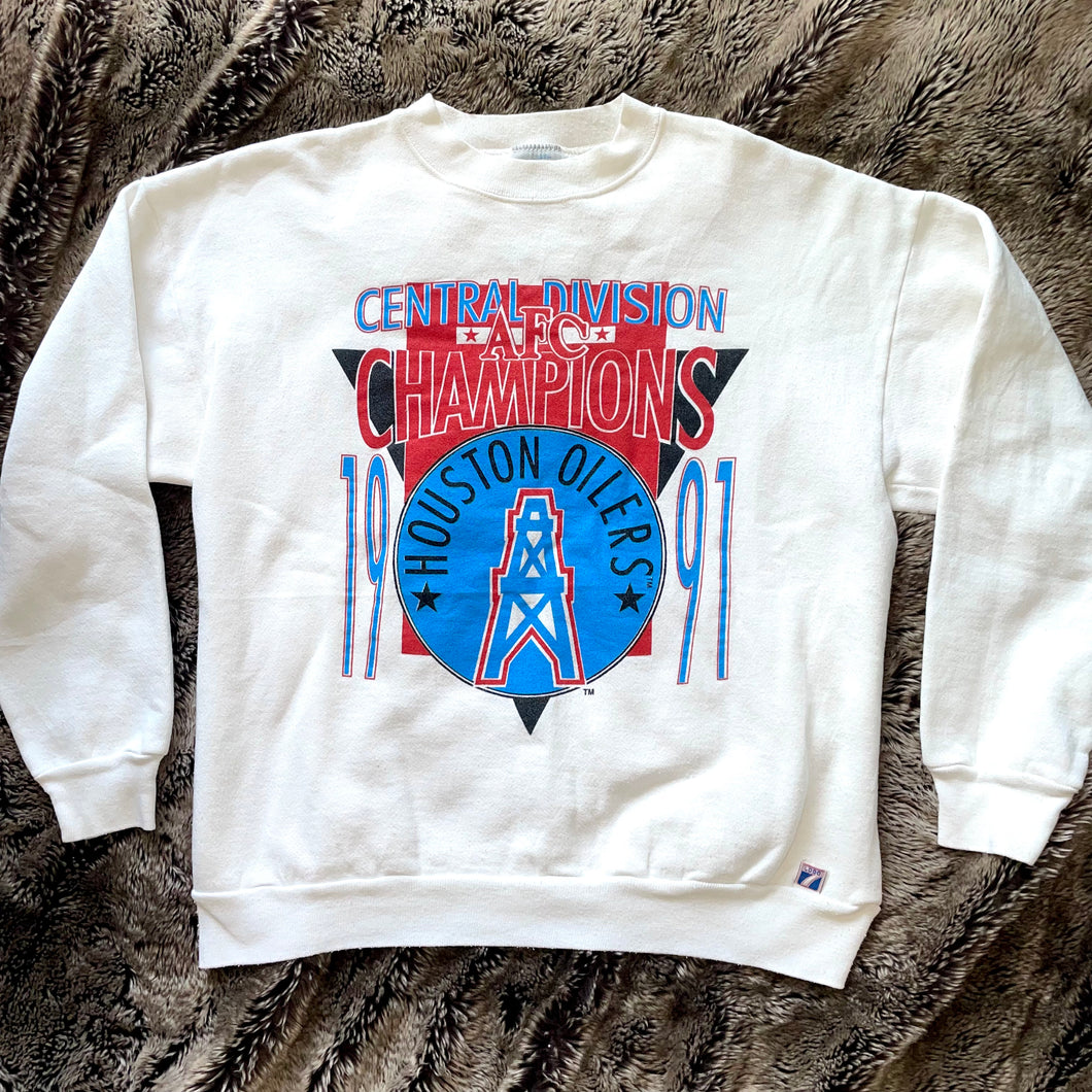 1991 Houston Oilers AFC Champions Crewneck Sweater (White)