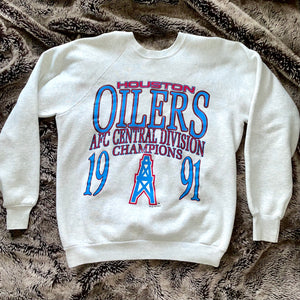 1991 Houston Oilers AFC Central Champs Crewneck Sweater (Grey)