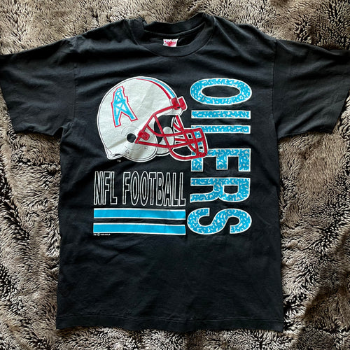 1991 Houston Oilers Crazy Print Logo Tee