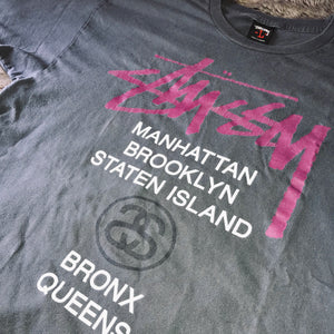 Stussy Pink Logo Tee Grey