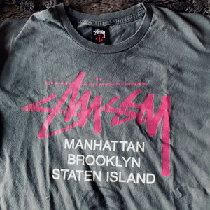 Stussy Pink Logo Tee Grey